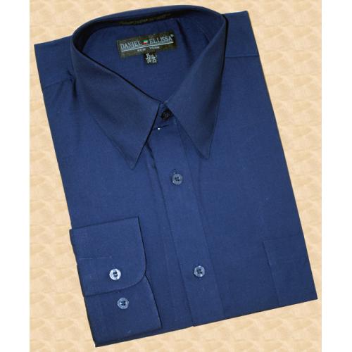 Daniel Ellissa Solid Navy Blue Cotton Blend Dress Shirt With Convertible Cuffs DS3001