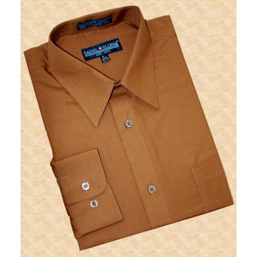Daniel Ellissa Solid Cognac Brown Cotton Blend Dress Shirt With Convertible Cuffs DS3001