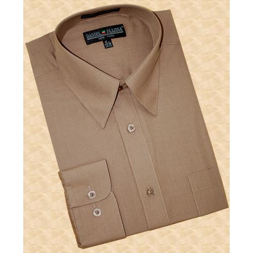 Daniel Ellissa Solid Taupe Cotton Blend Dress Shirt With Convertible Cuffs DS3001
