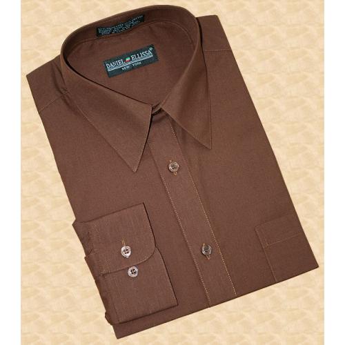Daniel Ellissa Solid Chocolate Dark Brown Cotton Blend Dress Shirt With Convertible Cuffs DS3001