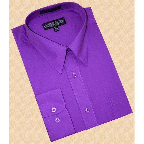 Daniel Ellissa Solid Purple Cotton Blend Dress Shirt With Convertible Cuffs DS3001