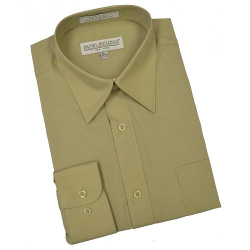 Daniel Ellissa Solid Olive Cotton Blend Dress Shirt With Convertible Cuffs DS3001
