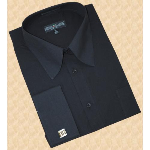 Daniel Ellissa Solid Black Cotton Blend Dress Shirt With French Cuffs DS3008