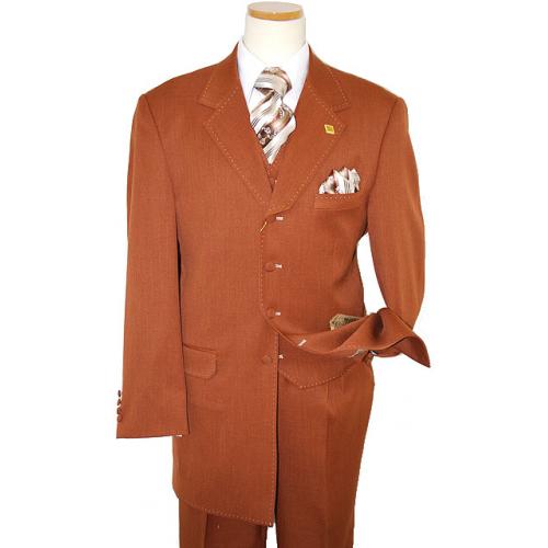 Stacy Adams Cognac With Cream Stitching Super 150's Vested Suit - $249. ...