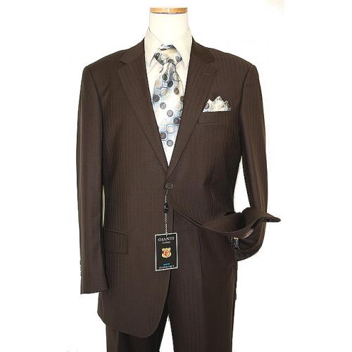 Gianni Uomo Chocolate Brown Shadow Pin Stripes Super 140's Wool Suit