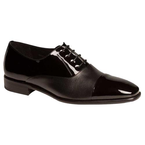 Mezlan "Concerto" 3802 Black Genuine Patent Leather / Calfskin Cap Toe Oxford Shoes