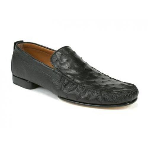 Mezlan "Rollini" 1856S Black Genuine Ostrich Loafer Shoes.