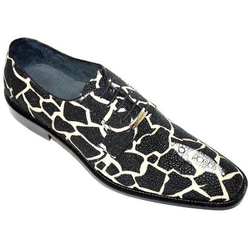 Belvedere "Giraffa" Black/Cream All-Over Genuine Stingray Shoes