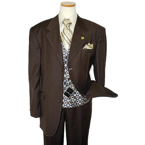 Stacy Adams Chocolate Brown With Tan Stitching Super 150's Vested Poly ...