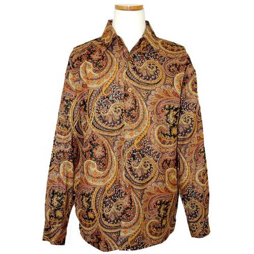 Pronti Cognac/Multi-Colored Paisley Design With Gold Lurex Rayon Blend Shirt S5717