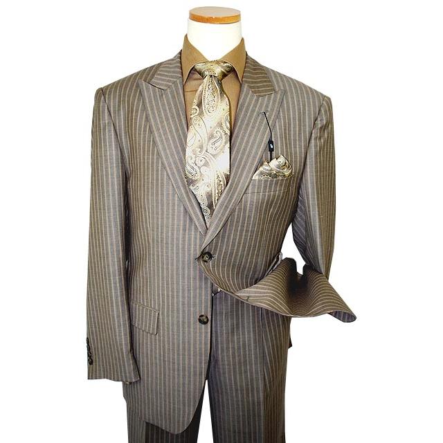 Steve Harvey Tan Caramel Pinstripes Super 120's Wool Suit