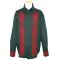 Manzini Black With Red Emroidered Design Button Down High Collar Long Sleeves 100% Cotton Shirt With French Cuffs MZ-86