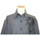 Manzini Grey With Black Pinstripes And Embroidered Design Button Down High-Collar Long Sleeves 100% Cotton Shirt MZ-82