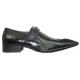 Fiesso Black Pointed Toe Wrinkle Leather Shoes With Weaved Leather Bracelet And Unique Leather Insert On Front FI6424