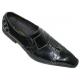 Fiesso Black Pointed Toe Wrinkle Leather Shoes With White Stitching And Buckle On The Side FI8134