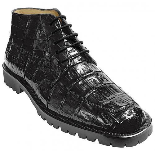 Belvedere "Ugo" Black All-Over Genuine Hornback Crocodile Ankle Boots # 10634