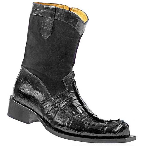 Mauri "Control" 42559 Black Genuine Hornback Crocodile Tail/Suede Cowboy Boots