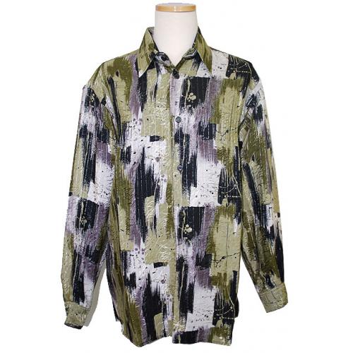 Pronti Olive/MultiColor Rayon Blend Shirt S5791