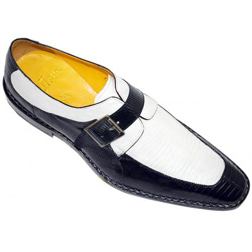 Mezlan Custom  3421-L Black/White Genuine All-Over Lizard Shoes W/ Monk Strap On Front
