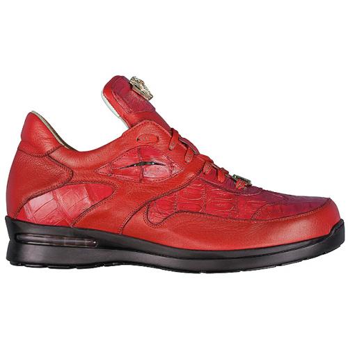 Fennix Italy 3195 Flame Red Genuine Hornback Crocodilel/Calf Leather Sneakers With Eyes & Swarovski Crystals Alligator Head