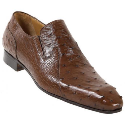 Mauri 4225 Tabac Genuine Ostrich / Perforated Kangaroo Loafer Shoes