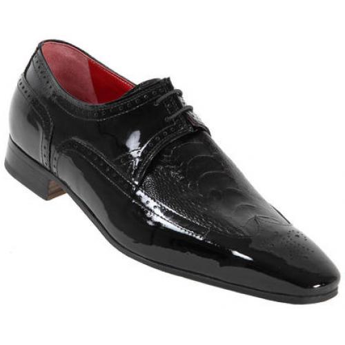 Mauri 4100 Black Genuine Ostrich/Patent Leather Shoes