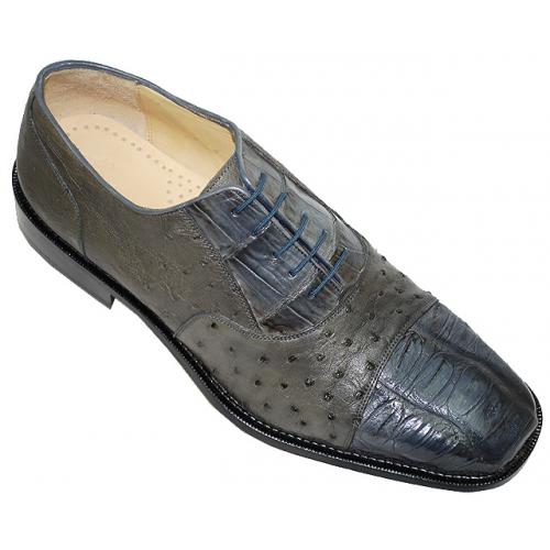 Belvedere "Onesto" Grey Genuine Crocodile/Ostrich Shoes