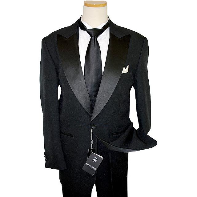 Soprano Black 100% Fine Polyester Tuxedo Suit With Double Breasted Satin Ve...