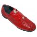 La Scarpa "Hector" Red Genuine Hornback Crocodile And Ostrich Leg Casual Sneakers With Silver Alligator On Front