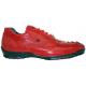 La Scarpa "Hector" Red Genuine Hornback Crocodile And Ostrich Leg Casual Sneakers With Silver Alligator On Front
