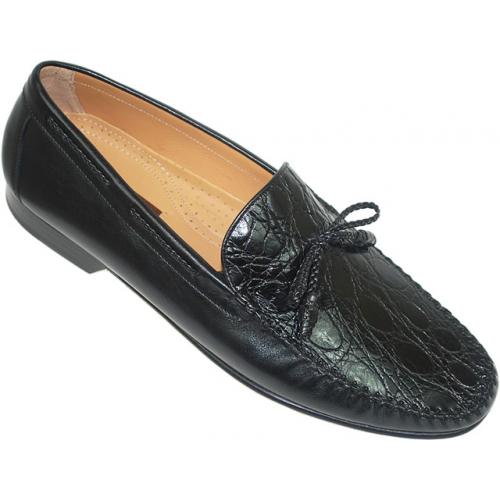 Mezlan "Bonds" Black Genuine Crocodile Vamp/Nappa Leather Shoes