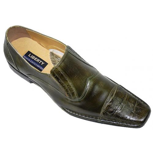 Liberty Olive Green Alligator Print Loafer Shoes 526