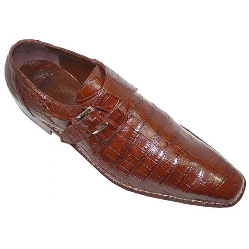 Mauri 1172 Light Sport Rust All-Over Genuine Baby Crocodile Shoes With Monk Strap On Front