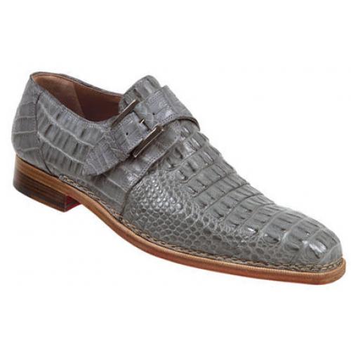 Mauri "Cool" 1172 Light Grey Genuine All-Over Hornback Crocodile Monk Strap Shoes