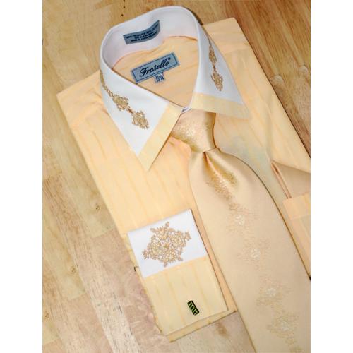 Fratello Soft Butter w/Paisley Design Shirt/Tie/Hanky Set FRS9302P2