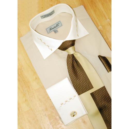 Fratello Champagne/Cream w/ Dash Design Shirt/Tie/Hanky Set DS3721P2