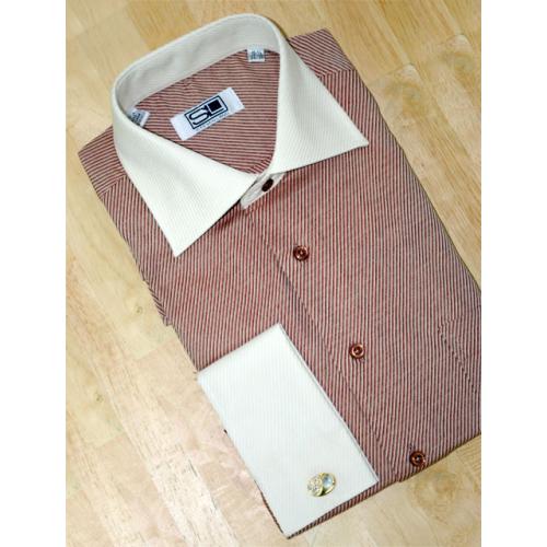Steven Land Brown/Cream With Self Diagonal Pinstripes/Spread Collar 100% Cotton Shirt DS147