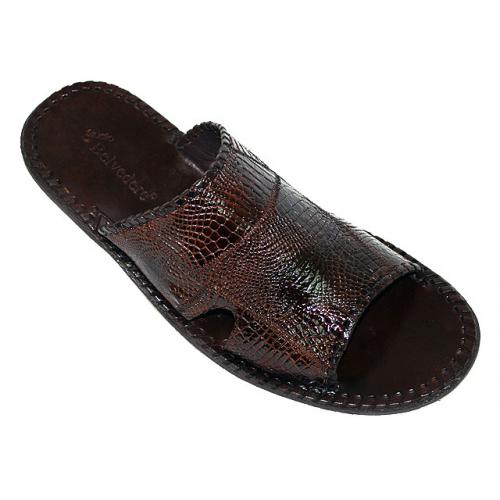 Belvedere "Palma" Brown Genuine Alligator Patchwork Sandals