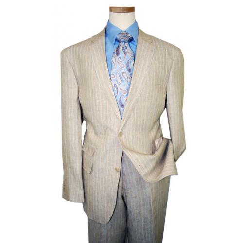 Inserch 100% Linen Tan With Sky Blue/ White Pinstripes Suit 660608