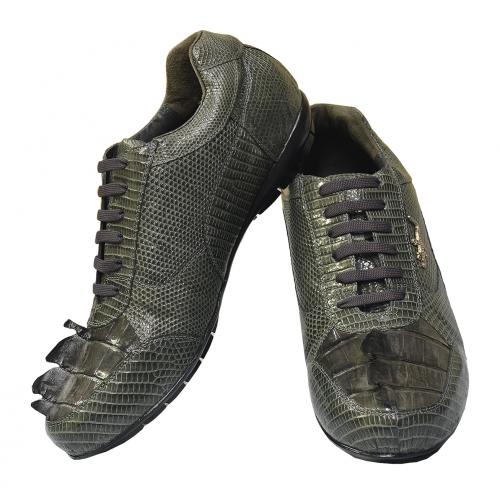 Belvedere "Cresta" Charcoal Grey Genuine Crocodile Tail/Lizard Sneakers With Silver Crocodile On The Side 2804