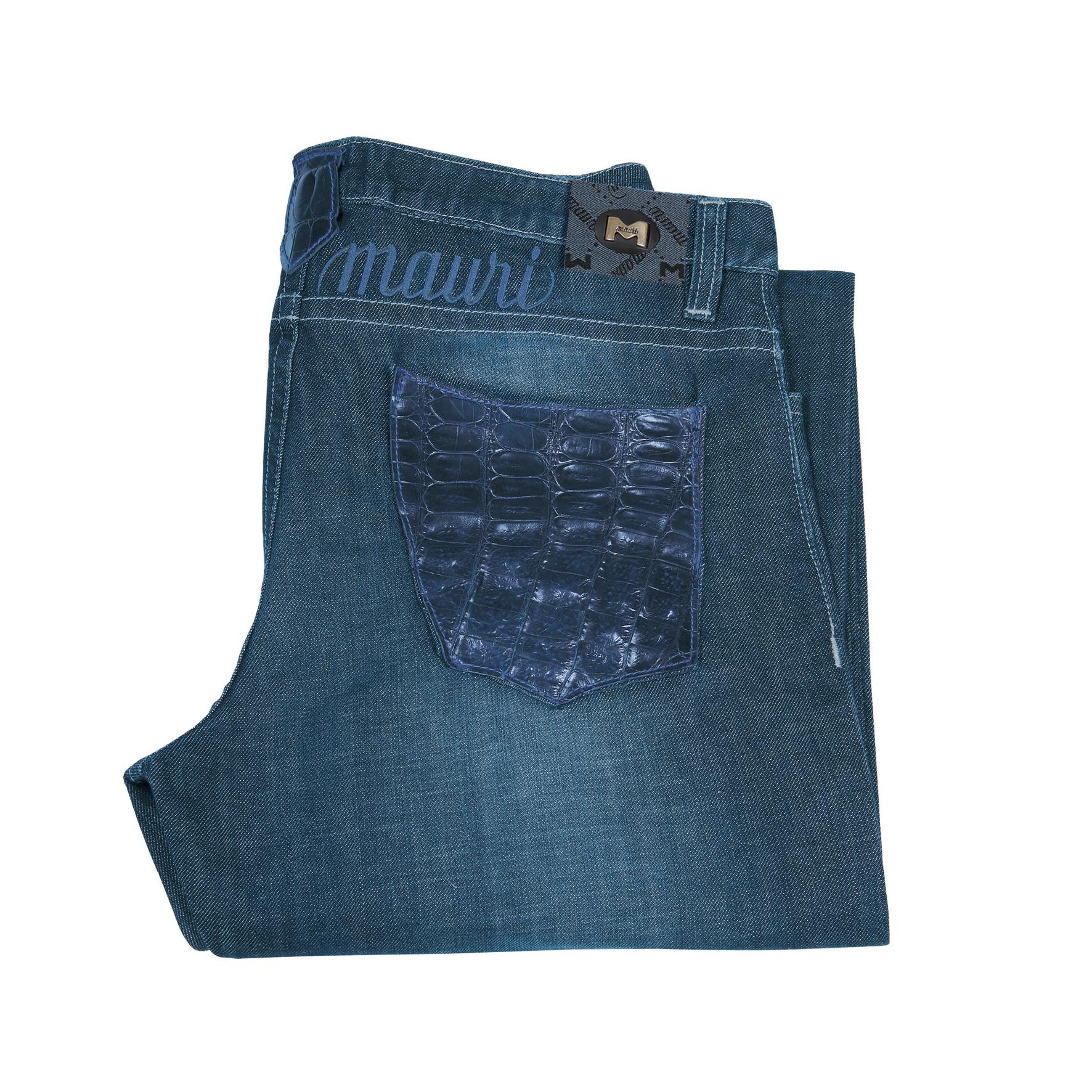 Mauri J33 Blue Denim Jeans With Crocodile Pockets