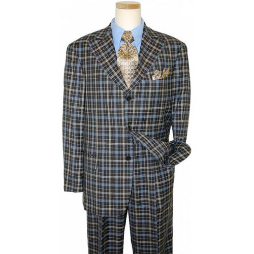 Earvin Magic Johnson Black/Sky Blue/Cream Plaid Super 120'S Wool Suit TQ41374