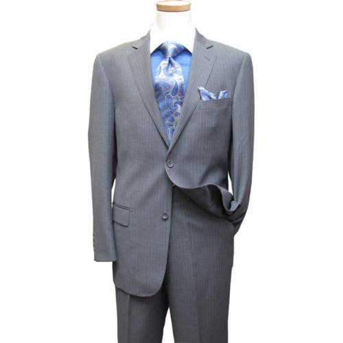 Jeffrey Banks Heather Grey With Sky Blue Pinstripes Wide Leg Suit AR010S/1