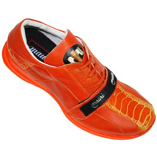 Mauri 8733 Orange Genuine Ostrich Sneakers With Velcro Straps
