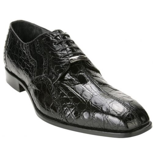 Belvedere "Stella" Black All-Over Genuine Crocodile Flanks Shoes