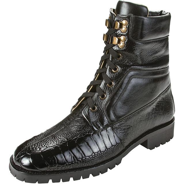 Belvedere Torre K18 Black Genuine Ostrich Boots With Lug Rubber Sole ...