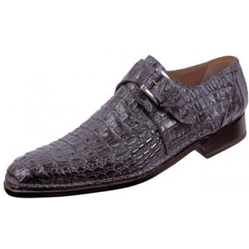 Mauri "Cool" 1172 Charcoal Grey Genuine All-Over Hornback Crocodile Monk Strap Shoes