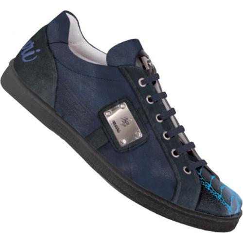 Mauri 8870 Navy Blue / Sky Blue Genuine Ostrich Sneakers With Metal Mauri Batch