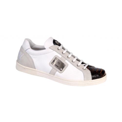 Mauri 8870 White / Brown Genuine Ostrich Sneakers With Metal Mauri Batch