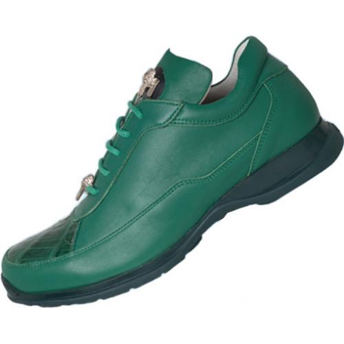 Mauri 8900 Forest Green Genuine Alligator /  Nappa Leather Sneakers With Silver Mauri Alligator Head
